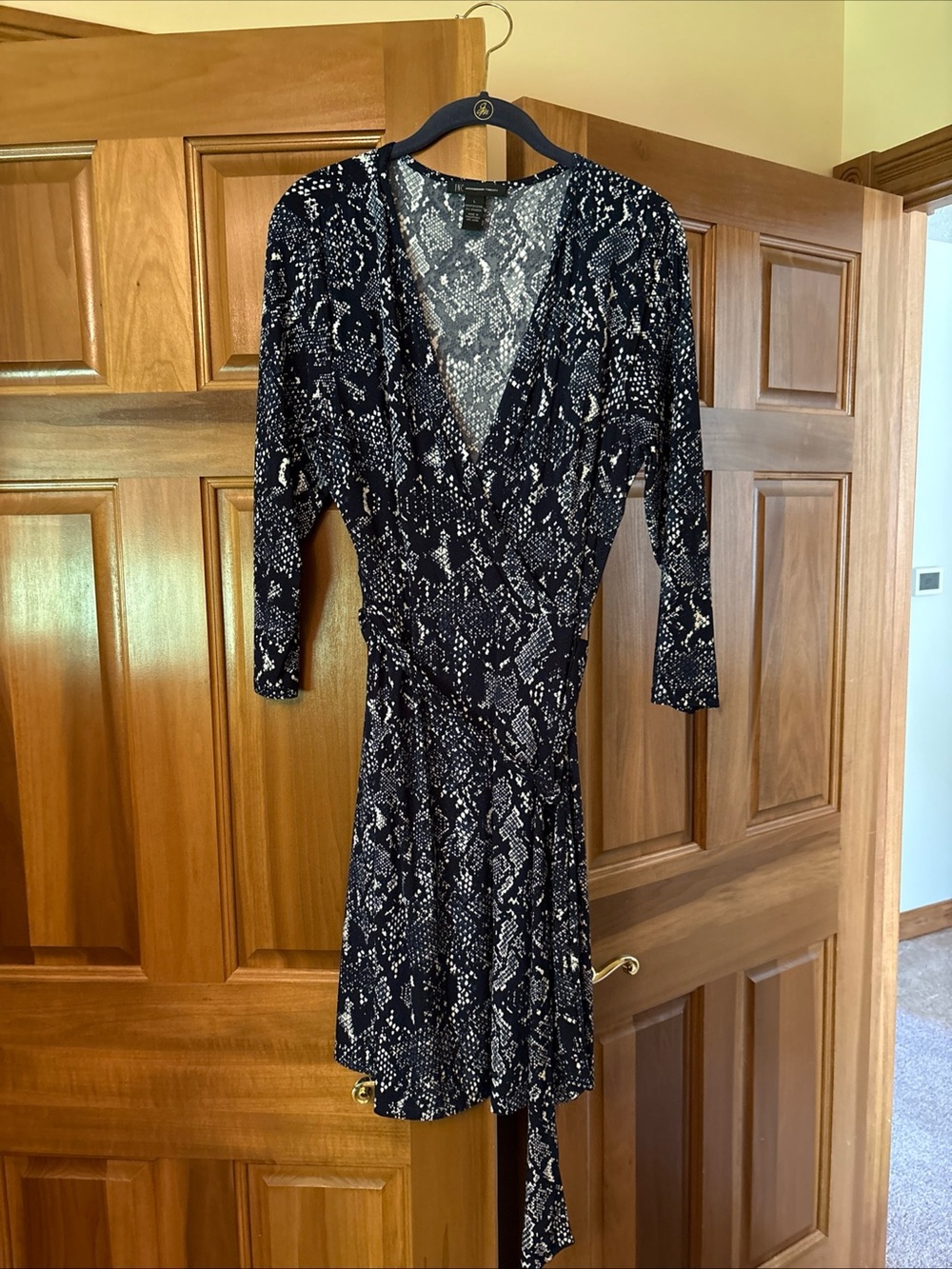 INC International Concepts Navy and White Snake Print Wrap Dress